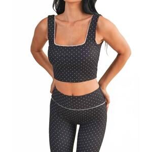 NEW KIMBERLY C polka dot print crop tank with lace trim in blue